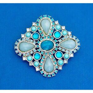 Vintage Art Deco Diamond Gem Blue Faux Gems Brooch - D2